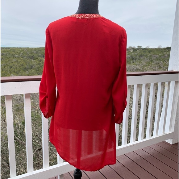 Cato Boho Red Asymmetrical Blouse - Picture 2 of 15